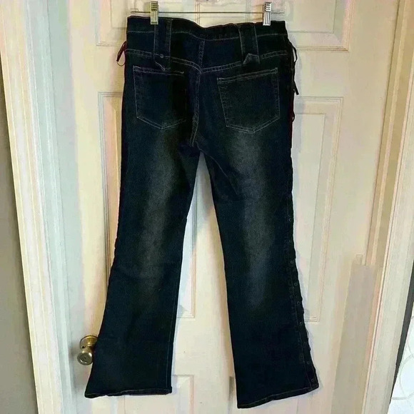 Vintage Lace Up Sides Denim Jeans Y2K 90S Baodong Bodo Boho Button Flap Size L - Picture 14 of 14